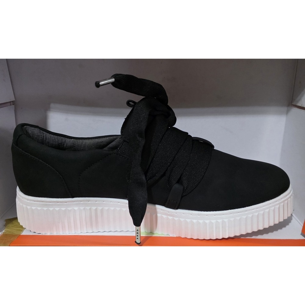 Adrienne Vittadini Sport Sneakers Womens 8M Black Nacht Ribbon Lace Platform - Picture 5 of 7